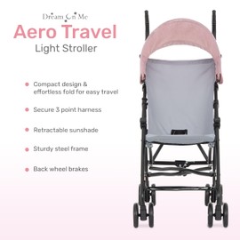Dream On Me Aero Travel Lightweight Umbrella Stroller, Easy to Fold and Carry Travel Stroller, Adjustable and Removable Canopy
