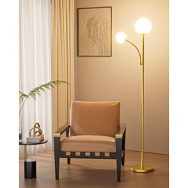 Lightdot 63IN Dimmable Globe Floor Lamp, Brass Standing Lamps with Adjustable Reading Light, 3000K G9 Bulbs Soft Warm White Eye Care, Mid Century Floor Lamp for Office