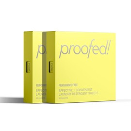 Proofed! Laundry Detergent Sheets, 64 Count, Fragrance Free, Made in USA, Space-Saving for Travel, Hypoallergenic, Cruelty-Free, Bio-Based Ingredients, 2 Pack