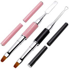 Kalolary 2Pcs Acrylic Dual-Ended Poly Gel Nail Brush, Gel Picker and Nail Pusher Peeler Scraper, Cuticle Remover - Stainless Steel (Pink&Black)