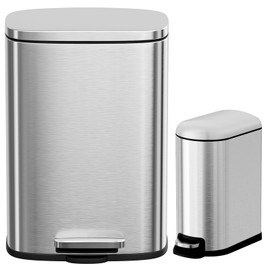 Arlopu 13 gal (50 L) and 2.6 gal (10 L) Kitchen Trash Can Combo Set, Silver