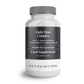 Hey Nutrition Night Time Complex with L-Tryptophan, Chamomile & Lemon Balm Natural Supplement for Sleep - Sleep & Relaxation - 60 Capsules, Non GMO, Vegan