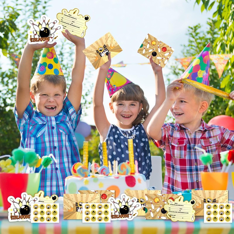 Set of 12 Bowling Invitation Cards Children's Birthday Party with