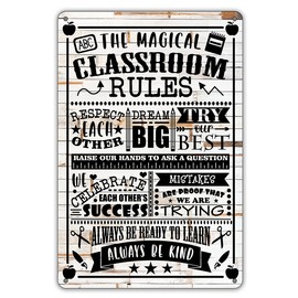 QIONGQI Funny classroom Rules Metal Tin Sign Wall Decor Rustic Farmhouse Classroom Sign Decor Gifts(Wooden Style)
