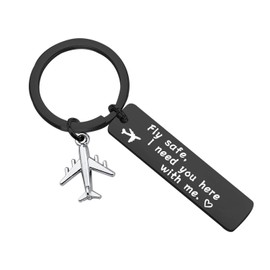 Fly Safe I Need You Here With Me Keychain Pilot Flight Attendant Gift Long Distance Jewelry Airplane Jet Traveler Gift (Fly Safe Keychain black)