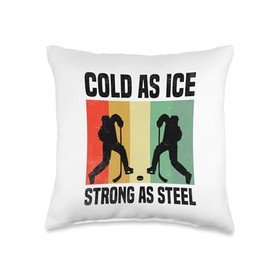 Cold As Ice Strong As Steel Ice Hockey Player Winter Sports Throw Pillow