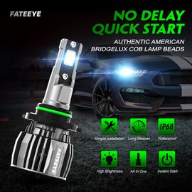FateEye 9005 LED Headlight Bulb,13000LM Super Bright LED Car Headlight Conversion Kit, 60W Top-Level Chip, Turbo Fan Halogen Headlight Replacement Temperature Control, 6500K, Plug and Play (9005)