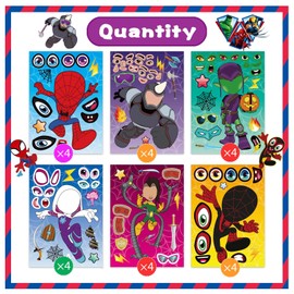 24 PCS Spide Hero DIY Make a Face Stickers Gift Set for Kids, Make Your Own Stickers for Birthday Party Supplies, Spide Party Favors Goodie Bag Fillers