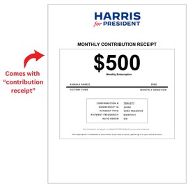Kamala Harris Prank Mailer - Includes a $500 "Donation Receipt" and "Letter" from Harris - Prank Your Trump Friends or Family!