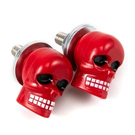 2pcs 6mm Screws Thread Diameter Skull Motorcycle License Plate Frame Screws Bolts Caps, Car License Plate Screw (Red)