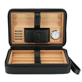 Goshentech Cigar Humidor Cedar Wood Lined Leather Cigar Case Capacity 6 pcs Built in Hygrometer & Humidifier, Cigar Holder Portable Travel Cigar Humidor Kit(Black)
