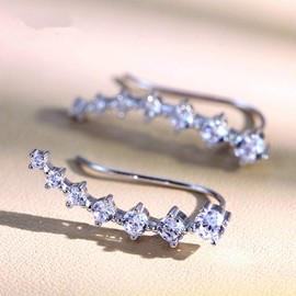 2Pairs Set Black Clear 7 Crystal CZ Ear Cuff Wrap Crawler Climber Earrings for Women Cubic Zirconia Fashion Diamond Huggie Jackets Hypoallergenic