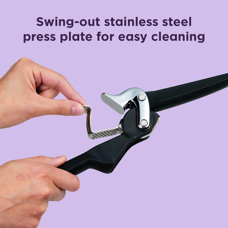Chef'n FreshForce Garlic Press, Handheld Manual Garlic Crusher, Stainless Steel