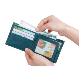 VISOUL Men's Bi-fold Wallet, Genuine Leather, Card Coin Purse, Photo Pocket, License Holder, Cowhide Leather, navy blue