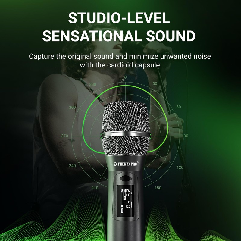 Phenyx Pro Professional Wireless Microphone, UHF Dynamic Mic, Metal Cordless