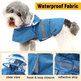 Zunea Waterproof Dog Raincoat with Hood for Small Dogs Lightweight Reflective Rain Jacket Poncho with Lead Hole Plucked Funny Shark Pattern Costumes Chihuahua Rainwear Blue S