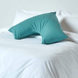 HOMESCAPES Teal Pure Egyptian Cotton V-Shape Pillowcase 200 TC 400 Thread Count Percale Equivalent Pillow Case For Nursing Pregnancy and Elderly