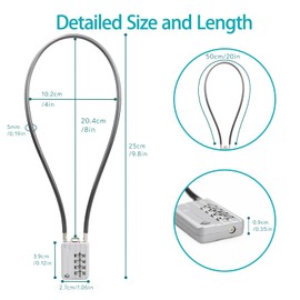 SISAV 50CM/20in Long Cable Locks Cable 4-Digit Combination Lock Re-settable Combination Security Cable Lock Luggage Suitcase Gun Helmet Silver 1-Pack