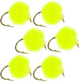 The Fly Fishing Place Bead Head Hot Chartreuse Glo Bug Egg - 6 Wet Nymph Fly Fishing Flies - Hook Size 10