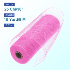 MECCANIXITY 3pcs 10 Inch Poly Burlap Mesh for Wreath, Decorative Mesh Fabric Ribbon 10 Yard for Fall Easter Christmas Flower Bow, Pink
