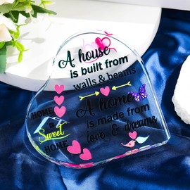 New Home Housewarming Gifts Heart Colorful Keepsake New Home Gifts for Friends Family Couples, Glass Meaningful House Warming Presents New Home Owner First Home Gift Ideas