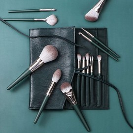 Face Makeup Cosmetic Brush Set, 14 Pieces 14-Piece Brush Set - Green 25ea