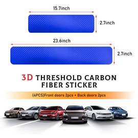 Yourkar 4 PCS Car Door Sill Protector, 3D Carbon Fiber Door Edge Threshold Wrap Film Vinyl Cover, Anti Collision Scratch Strip Bumper Door Entry Guard Scuff Sticker, Car Accessories (Blue)