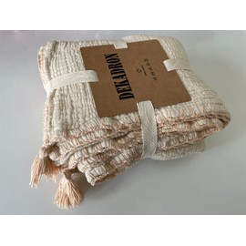 100% Cotton Muslin Throw Blanket, 4 Layers Bedspread, Soft Turkish Cotton Muslin Bed Cover, Reversible Coverlet, Ivory (Throw 47x71-120x180cm)