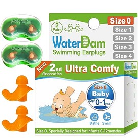 WaterDam Tapones para los oídos de natación, impermeables, ultra cómodos, para evitar el oído del nadador (Talla 0+0: Bebés de 3-12 meses (Naranja Nar