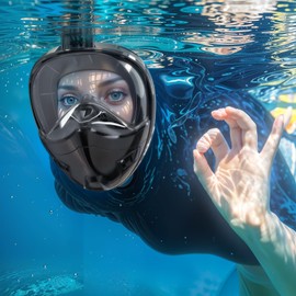 Full Face Snorkel Mask, Snorkeling Gear for Adults Kids with Latest Dry Top Breathing System and Detachable Camera Mount, with 180 Degree Panoramic View (Black, L/XL)