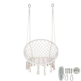 Inherited Redwood Hammock Chair Macrame Swing Chair, Max 400 Lbs, Hanging Chair Cotton Rope Hammock Chair Swing for Indoor and Outdoor Use (Hanging Basket, White), White, Light Gray, Dark Gray