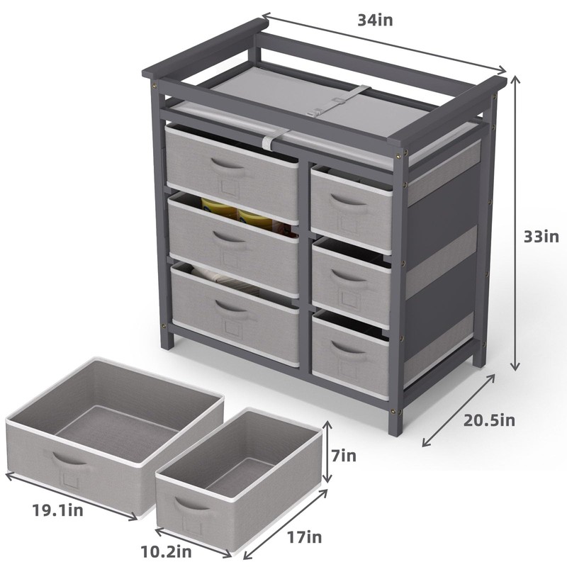 XJD Baby Changing Table with 6 Storage Drawers and Pad
