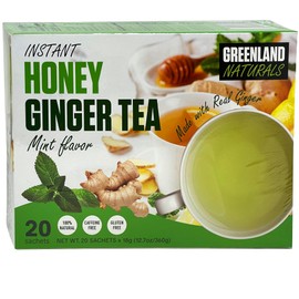 Ginger Tea Mint Honey Flavor 20 Instant Sachets - Natural Smooth Cool Mint Taste - Caffeine Free Gluten Free