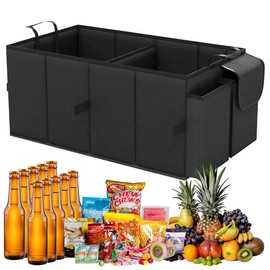 LOMUG Kofferraum Organizer – Faltbarer Auto Kofferraum Organizer Mit 2 Fächern, Stabiler Auto Organizer Für SUVs, Schwarzer Kofferraumtasche Verstärkt Und Stabil Faltbox, 56 X 33 X 28 Cm