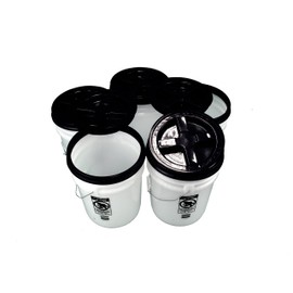 Bucket Kit, Five Natural (Translucent) 5 Gallon 90 mil Buckets with Black Gamma Seal Lids