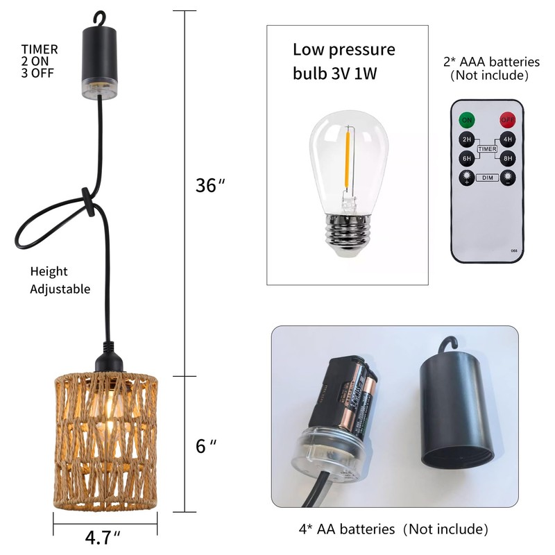 Battery Operated Chandelier with Remote, Outdoor Battery Hanging Pendant Light