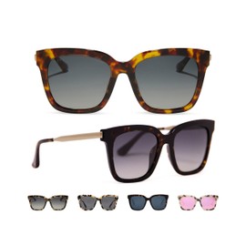 DIFF Bella Designer Square Oversized Sunglasses for Women UV400 Protection w/giftable travel case, Amber Tortoise + Steel Gradient