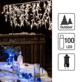 Hellum LED Ice Light Curtain, Icicle, Outdoor, 100 White LEDs, 400 cm Light Length, Transparent Cable, Outdoor, Outdoor Transformer, Winter Decoration, 565188