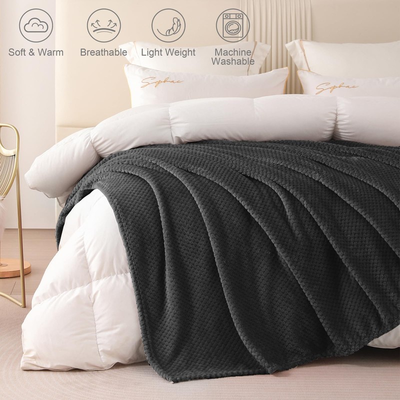Yebeda Cuddly Waffle Blanket 130 x 170 cm, Dark Grey,