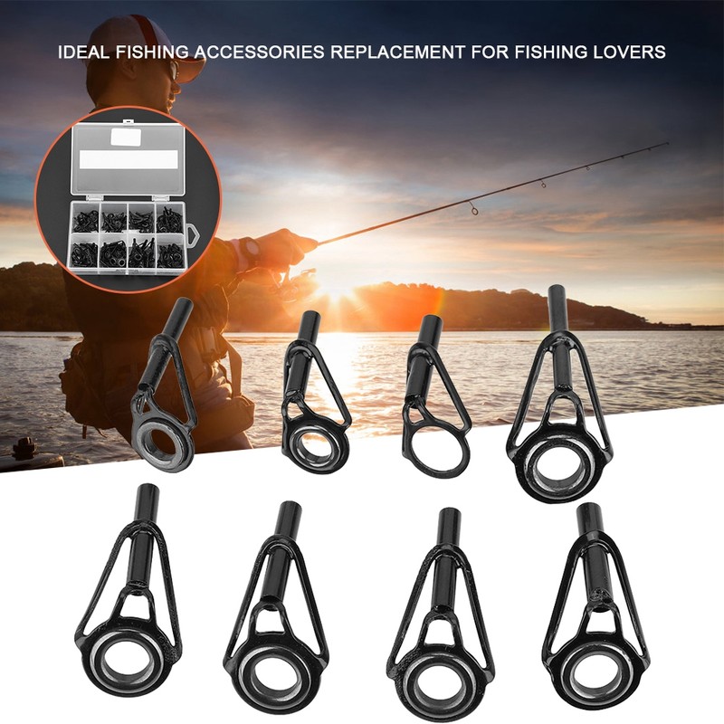 80pcs Stainless Steel 8 Sizes Fishing Rod Guides Tips Eye
