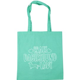 Hippowarehouse Crazy Dachshund lady dog Tote Shopping Gym Beach Bag 42cm x38cm, 10 litres