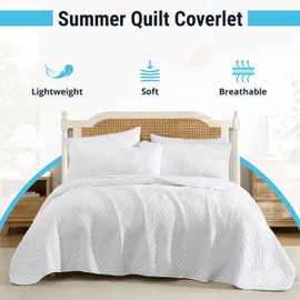 HLC.ME Weston - 3 Piece Full Queen Size Quilt Set, Lightweight Queen Bedspread Coverlet Set (Full/Queen, White)