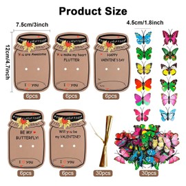 Valentines Day Cards for Kids,TuoYi 30 Pcs Greeting Card Creative Drifting Bottle with Butterfly,Funny Valentine Exchange Cards for Boys Girls School Class Party Favors