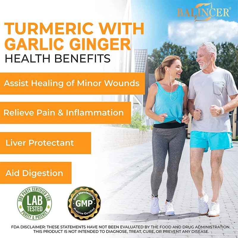 Balincer Organic Turmeric Curcumin with Ginger and Black Pepper Capsules-for