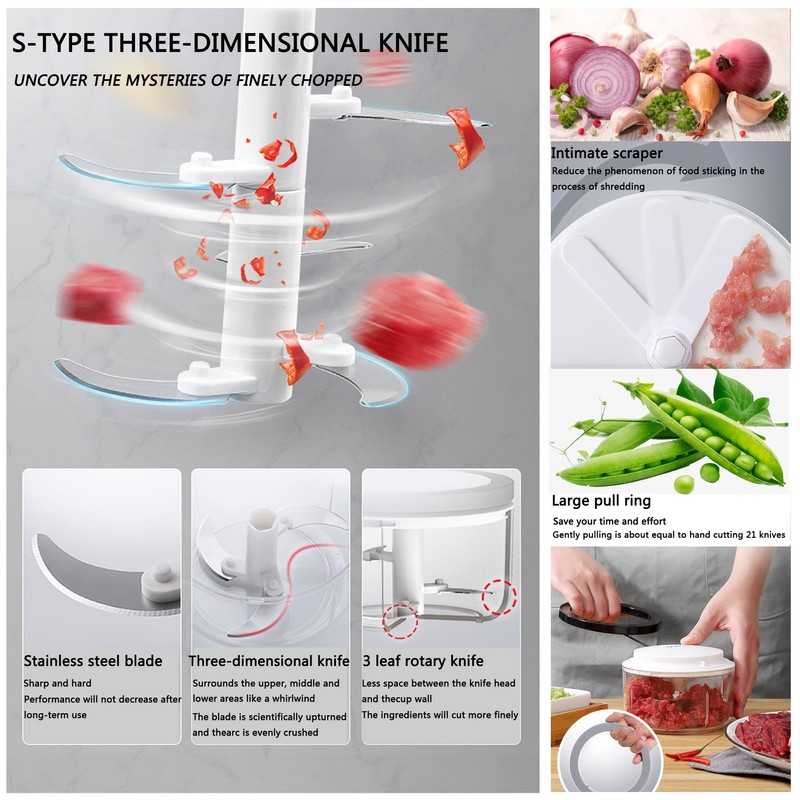 Manual Food Processor Vegetable Chopper, ZWCEGND 1000ML Onion Chopper Hand