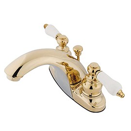 Kingston Brass KB7642PL Double-Handle 4" Centerset Bathroom Faucet with Pop-Up Drain, 4-3/4", Polished Brass