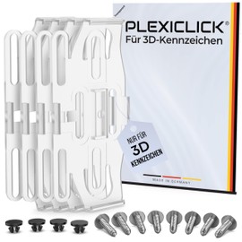 PLEXICLICK® 3D License Plate Holder 3D Number Plate – Frameless Invisible – 3D Car Number Plate Holder – Universal – For German 3D Car Number Plate (Transparent, Only German 3D (not Austria))