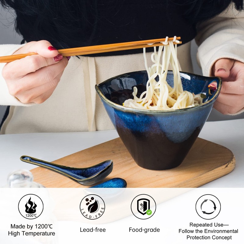 UNICASA Japanese Ramen Bowl Set with Chopsticks, Spoons and Rests,