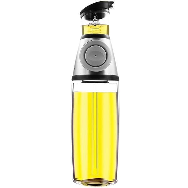 Hioph Olive Oil Dispenser, Vegetable Oil Measure Dispenser Bottle, Oil Pourer Bottle for Kitchen Cooking, Drip-Free Spouts Oil and Vinegar Dispensing (Silver, 8.5 Oz/250ml)