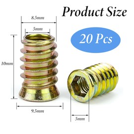 Pack of 20 Threaded Insert Wood, Tapping Screw Nut M5, Galvanised Screw Nuts High Hardness, Insert Thread Interface Tool Accessories, for Mounting Furniture Wood Furniture (M5 x 10 mm)